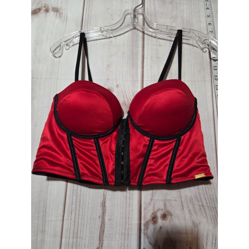 RACHEL ROY Red Satin Corset Bra Top Bustier Hook & Eye Adjustable Straps